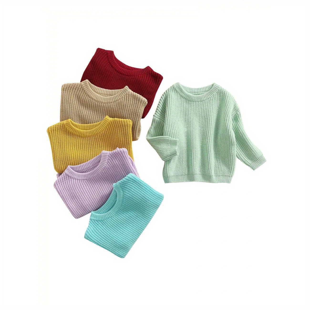 

Toddler Baby Round Neck Sweaters, Winter Warm Long Sleeve Knit Pullovers