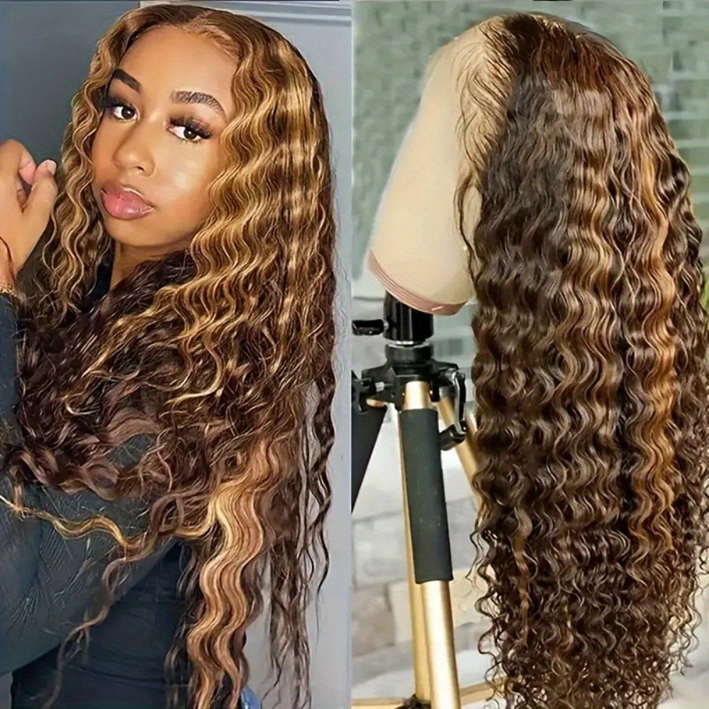 

P4/27 Ombre Brazilian Deep Wave Wig - 180% Density, Pre-plucked Water Wave Closure - 13x4 Hd Lace Front Human Hair Wig For Women - 28 30 32 34 Inches, Natural And Trendy