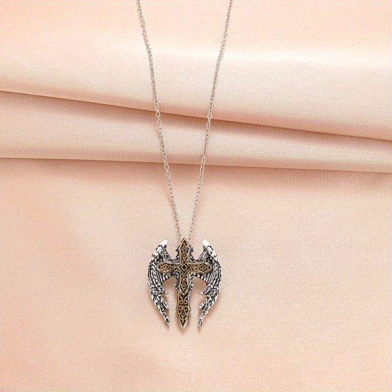 trendy mens pendant cross wings necklace delicate vintage necklace statement jewelry christmas gift details 3