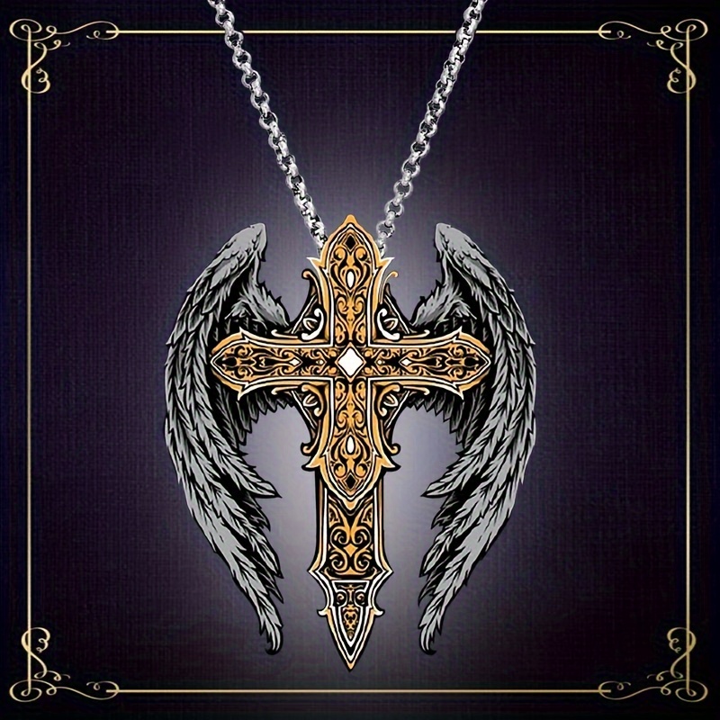 trendy mens pendant cross wings necklace delicate vintage necklace statement jewelry christmas gift details 0