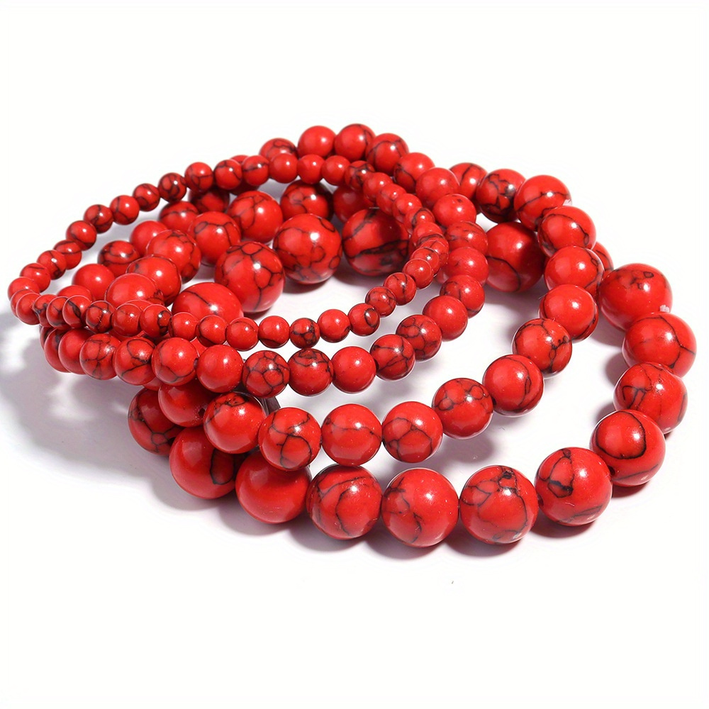 

4pcs Set Fashionable Natural Red Turquoise Beaded Bracelets - Stylish Men's Jewelry Gift