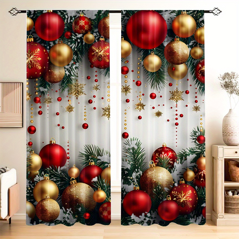 

2pcs Set Christmas Decorative Curtains - Rod , Printed Polyester Drapes For , , & - (rod Not Included)