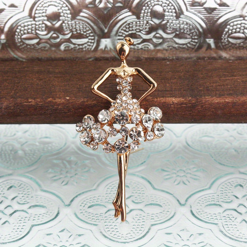 

Vintage Ballet Dancer Brooch Pin - Rhinestone Encrusted, Irregular Shaped Elegant Fashion Accessory