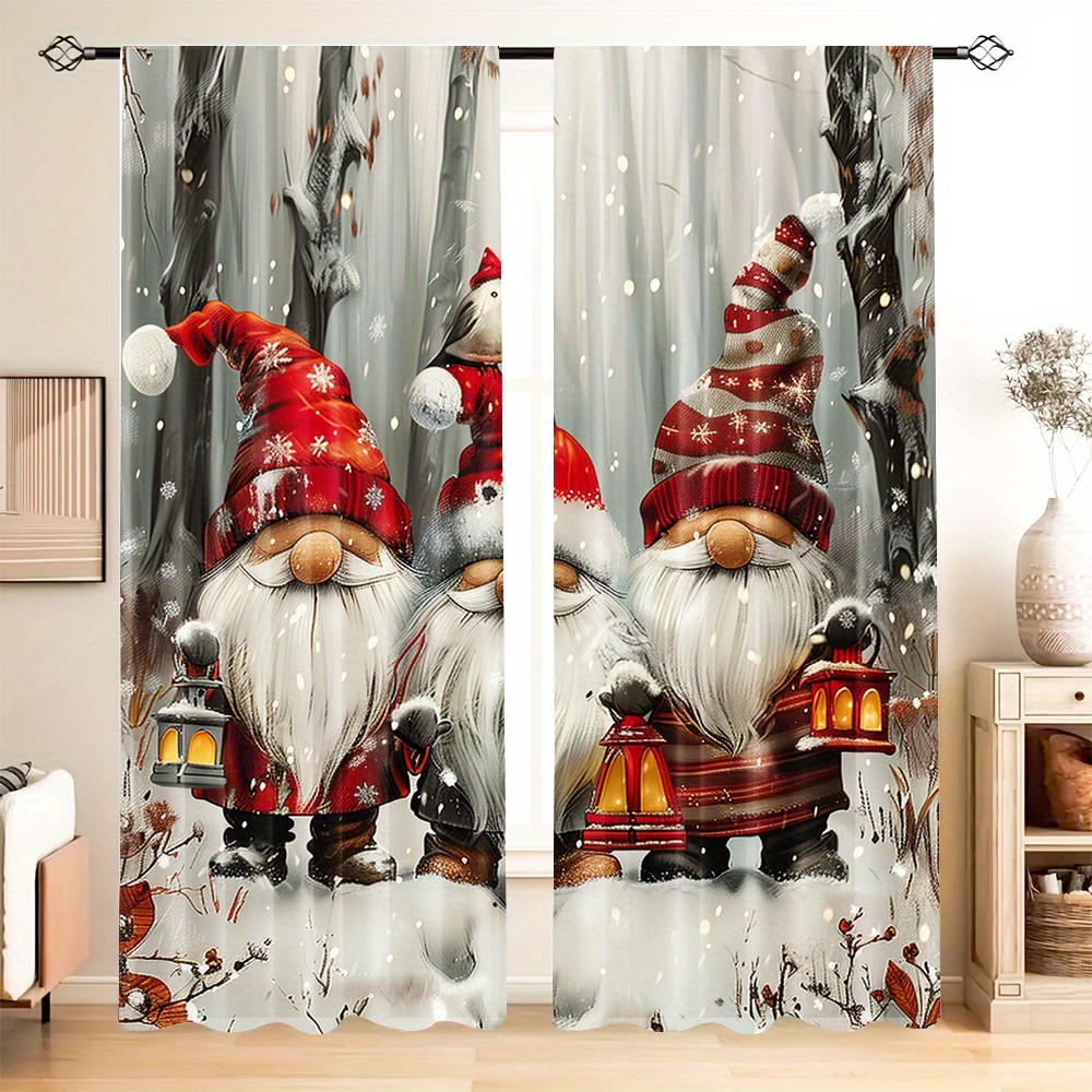 

2 Pcs Festive Christmas Dwarf Gnomes Curtains - Rod Pocket Mount, Digital Print, Polyester Material, Suitable For Living Room, Kitchen, Bedroom, Study, Dining Room, Home Decor, No Rod Included