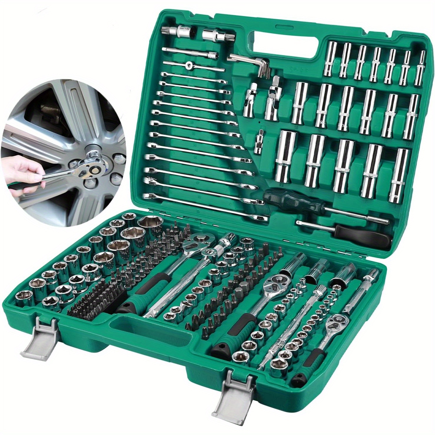 

46pcs 1/4" Socket Ratchet & Drill Bit Set With Adjustable Strap - Joint, Extension Rods For Auto Repair Motorcycles