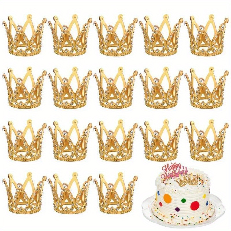 

10pcs Mini Golden Rhinestone Tiara Crown Cake Toppers - Decorative No-feathers Cake Decoration Supplies For Weddings, Birthdays, Showers - Non-electric, Durable Party Accessories