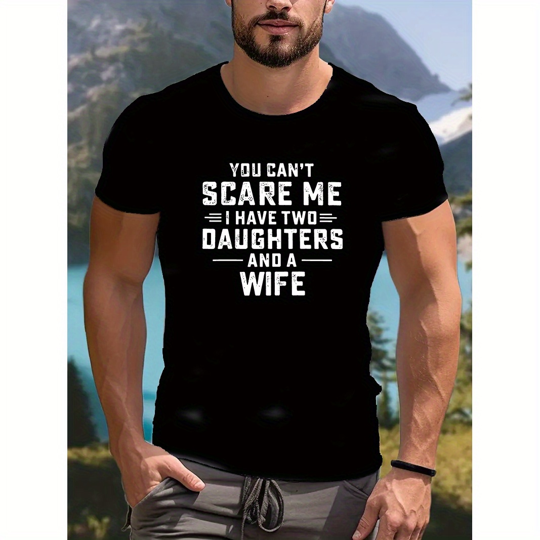 

You Can't Scare Me, Print, Men's Round Crew Neck Short Sleeve Tee, Casual T-shirt, Casual Comfy Lightweight Top For Summer