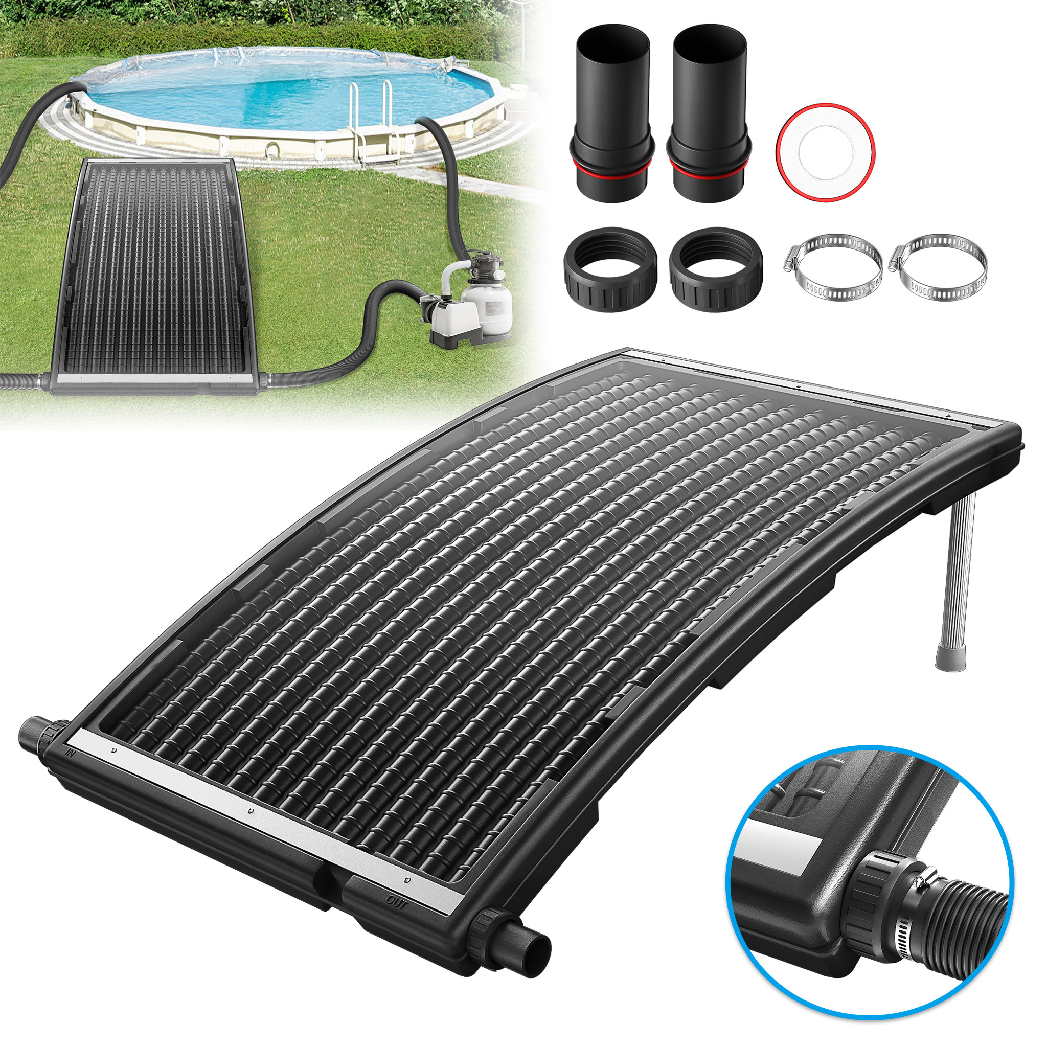 

Froadp Solar Collector Pool Heater 110x65cm, Pool Heaters Solar System For Hot Water Garden Shower Pool, Connection Ø38 Mm