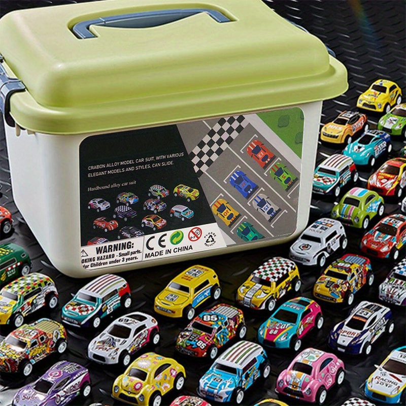 

30pcs Assorted Alloy Steel - Storage Box - Metal Toy Vehicles For , Mixed , Set