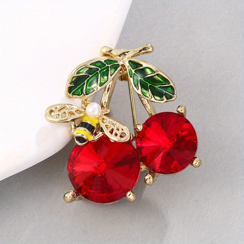 

Elegant Cherry-shaped Bee Brooch With Cubic Zirconia , Alloy, Or Parties, Party Gift, Jewelry