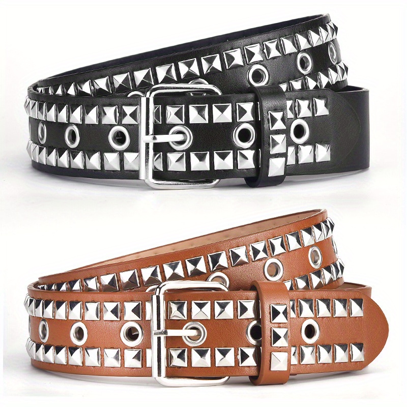 

Ceinture en PU pour Hommes et Femmes avec Rivets Carrés et Œil, Style Européen et Américain, Tendance et Haut de Gamme