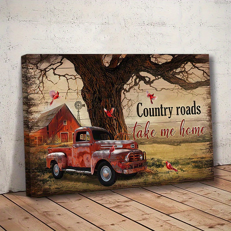 

1pc Framed Farmhouse Wall Decor Rustic Old Truck Barn Canvas Wall Art Rustic Red Truck Pictures Canvas Print Country Painting Modern Home Framed Artwork For Office Living Room Bedroom Ready To Hang