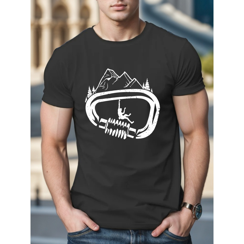 

Climbing Mountain Climbing Clips Print Tee Shirt, Tees For Men, Casual Short Sleeve T-shirt For Summer