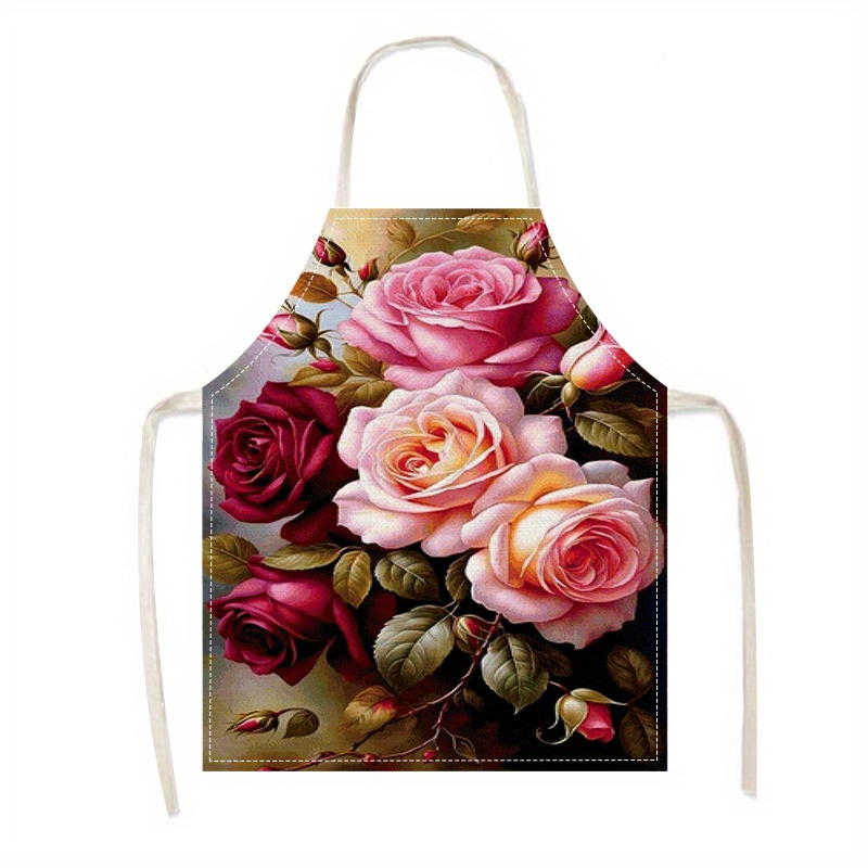 

Rose Print Linen Kitchen Apron - Cooking And Entertaining