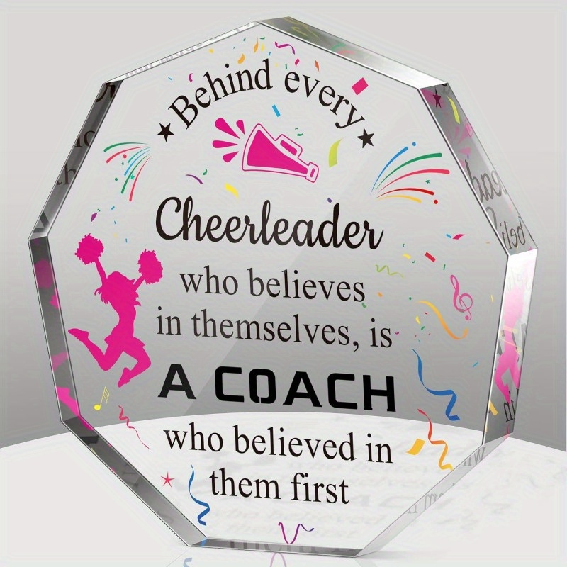 TEMU Cheer Gift For Women Acrylic Sign Cheer Plaque Cheerleading Appreciation Gift Office Desk Decor Thank You Gift For Cheerleader Birthday Retirement (geometric)