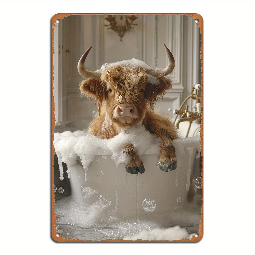 

Rustic Highland Cow In Bathtub Metal Sign - Wall Art, Aluminum, Pre-drilled For , Weatherproof & Waterproof, 8x12 Inches, Indoor Outdoor Sign|rustic Cow Artwork|bathtub Cow