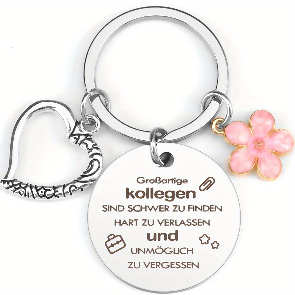 A Keychain With A Textured Heart And Cherry Blossoms, A For A German Colleague, And A Keyring Gift For A Colleague