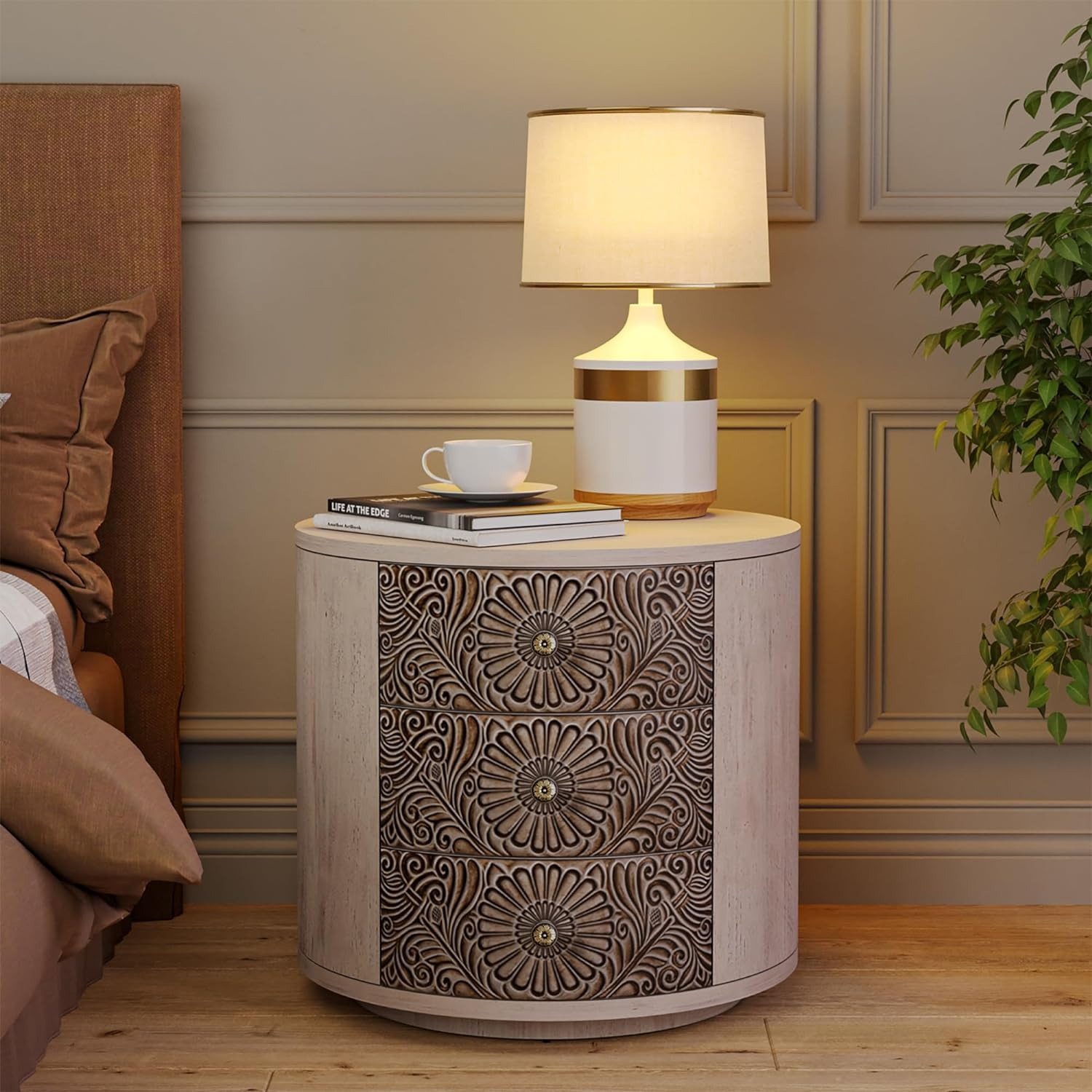Chic Round Bedside Table | 3-Drawer Modern Nightstand