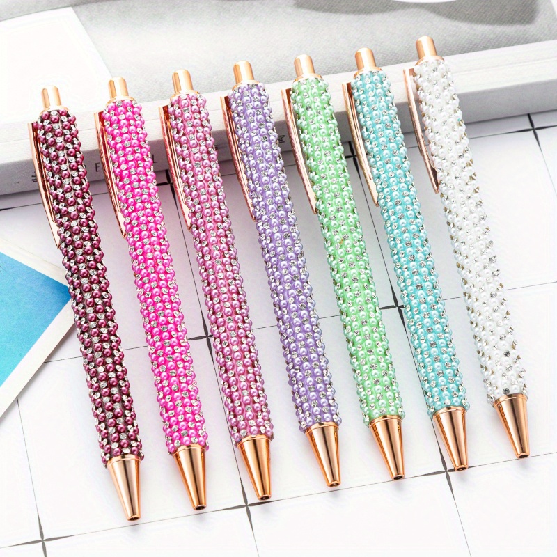 

7pcs Pearlized Retractable Ballpoint Pens Set, Medium Point, Twist Closure, Oval-shaped Plastic Body, Assorted Colors, Elegant Gift Pens