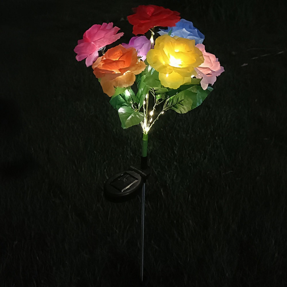 TEMU 1pc Solar Outdoor Lights-ip65, With 7 Simulated Rose Flowers And 42pcs Color Led Lights, Room Decor, Outdoor Lawn Decorative, Christmas Gift