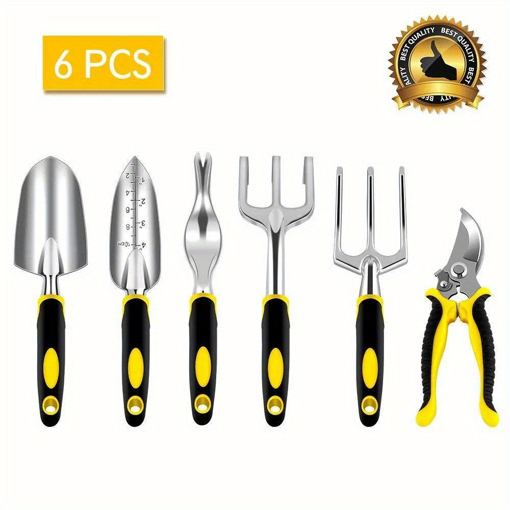 

6 Pieces Gardening Work Gifts, Cast Aluminum Outdoor Hand Tools Kit For Men And Women, Including Trowel Transplanter Weeder Hand Fork Cultivator