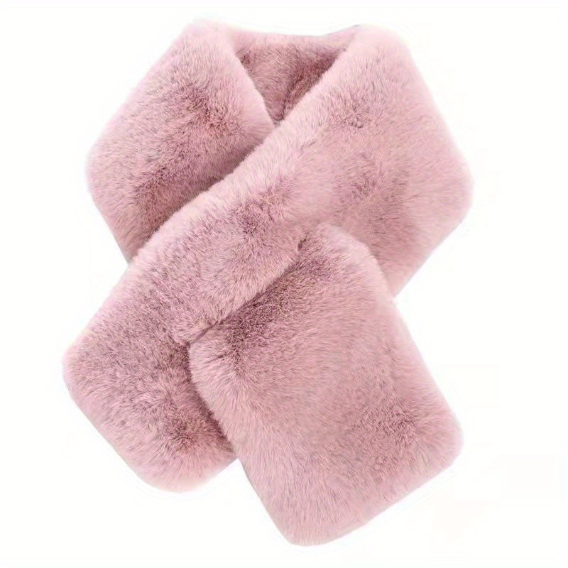 

Casual Knit Polyester Faux Fur Scarf - Soft Elegant Cross Wrap Scarf For Women, Warm Elastic Fuzzy Neck Accessory For Autumn & Winter, Suitable For Over 15 Years Old