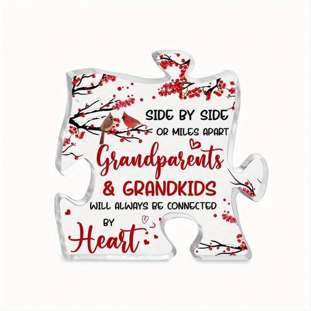 TEMU Grandparent Acrylic Puzzle Sign, Puzzle Piece Decor, Gifts For From Grandkids, Valentines Gift, Birthday Gifts From Grandson Granddaughter, Acrylic Table Decor, Stuff For Grandma