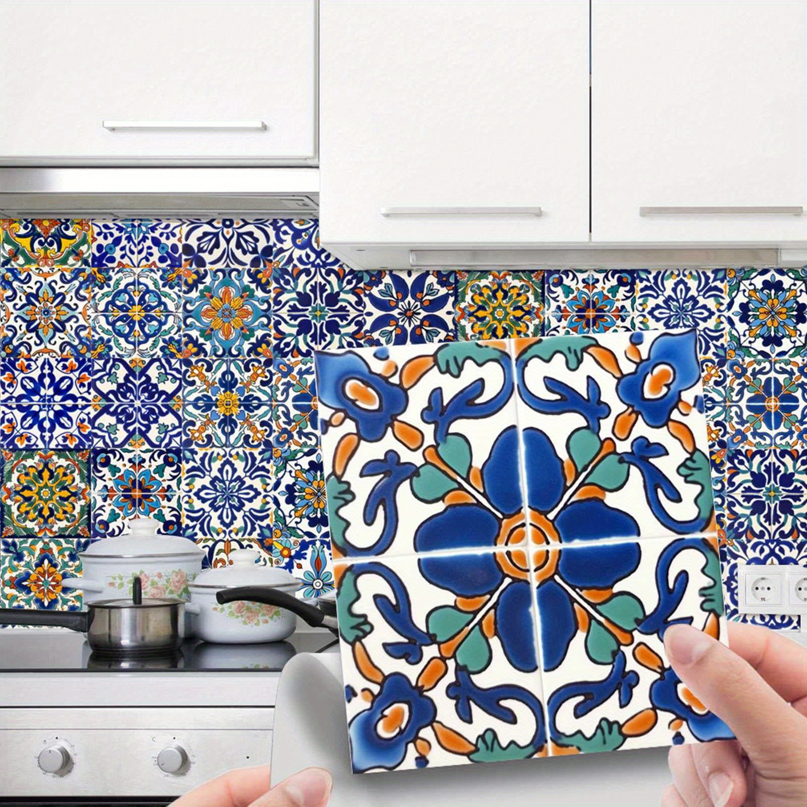 

24pcs Moroccan Tile Stickers, 6x6in - Vibrant Floral & , Waterproof & Removable Self-adhesive Backsplash For Kitchen, Bathroom, Decor, Multicolor Pvc Tiles, Tile Stickers Waterproof