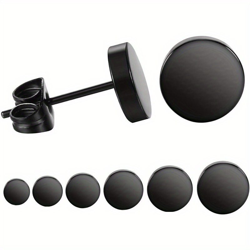 

Black Round Stud Earrings Set Stainless Steel Ear Studs For Men Women (black)