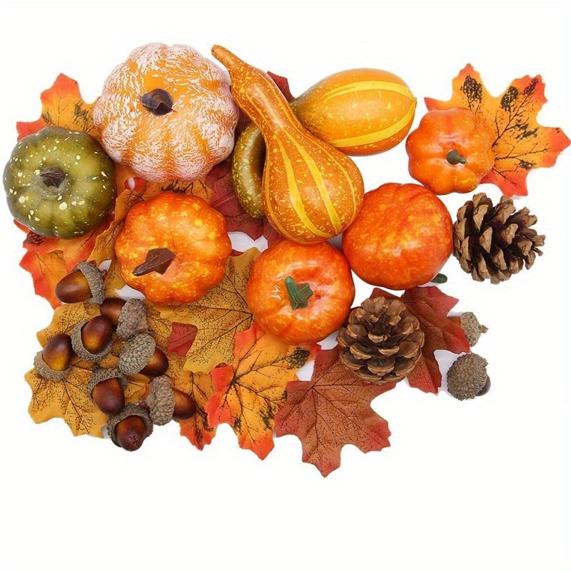 

11pcs Thanksgiving & Fall Decor Set - Artificial Pumpkins For Home, Harvest Farmhouse Table Tiered Tray Display