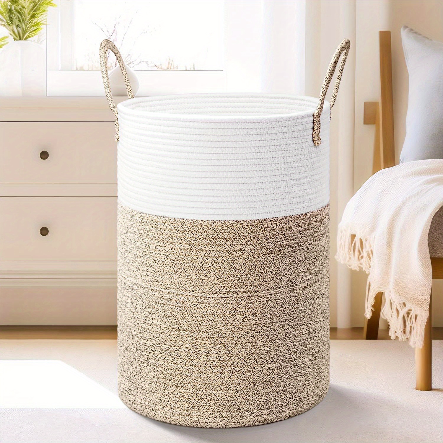 

Chic Storage, Elegant Oval Woven Rope Laundry Hamper - 80l, Machine Washable, Light Brown, Clothes & Toys Storage In Bedroom And Bathroom