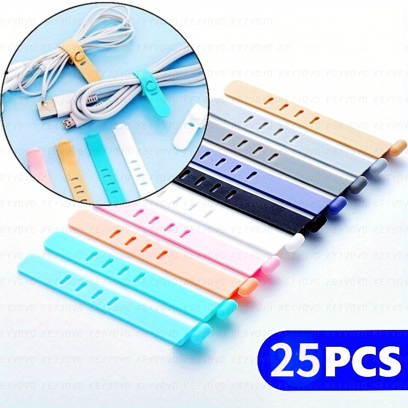 

25pcs Durable Silicone Cable Management Ties - Universal Cord Organizer Set For Charger, Earphones, Data Winder - Flexible, Reusable, Colorful Straps