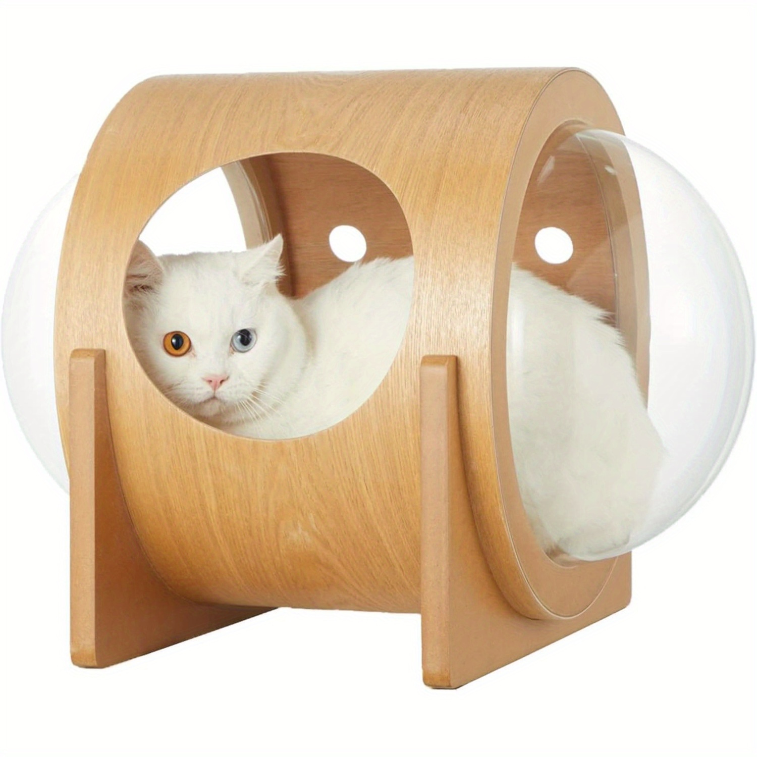 

Wooden Cat Bed Capsule, Spaceship Modern Cat Bed With Acrylic Dome, Large Transparent Capsule Indoor Cat House, Covered Cat Beds & Furniture