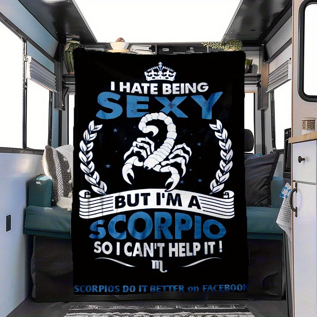 TEMU Scorpio Printed Fleece Blanket: Perfect For Car, Rv, Or Travel - 100% Polyester