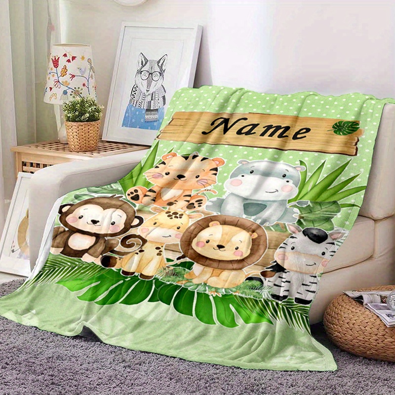 

Personalized Animal Throw Blanket With Custom Name, Polyester Travel-friendly Lightweight All-season Chunky Knit Blanket For Bedroom Sofa Outdoor Use, Machine Washable - Ideal Birthday Gift