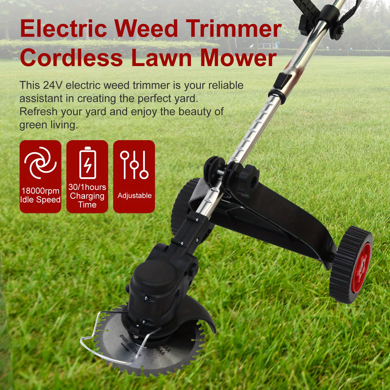 

Electric Trimmer Cordless Electric Lawn Mower, Red 21v, With 5c 1.5ah Lithium-ion Battery, Tool For Lawn Care And Garden Yard Work