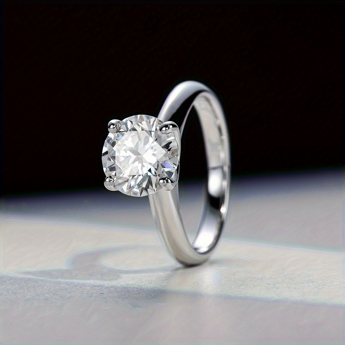 Image of 925 Sterling Silvery 3 Carat Moissanite Ring Classic 4 Claw Inlay Men And Women Proposal Engagement Wedding Dinner Wear Birthday Anniversary Valentine's Day Mother's Day Gift With Gift Box About 3g