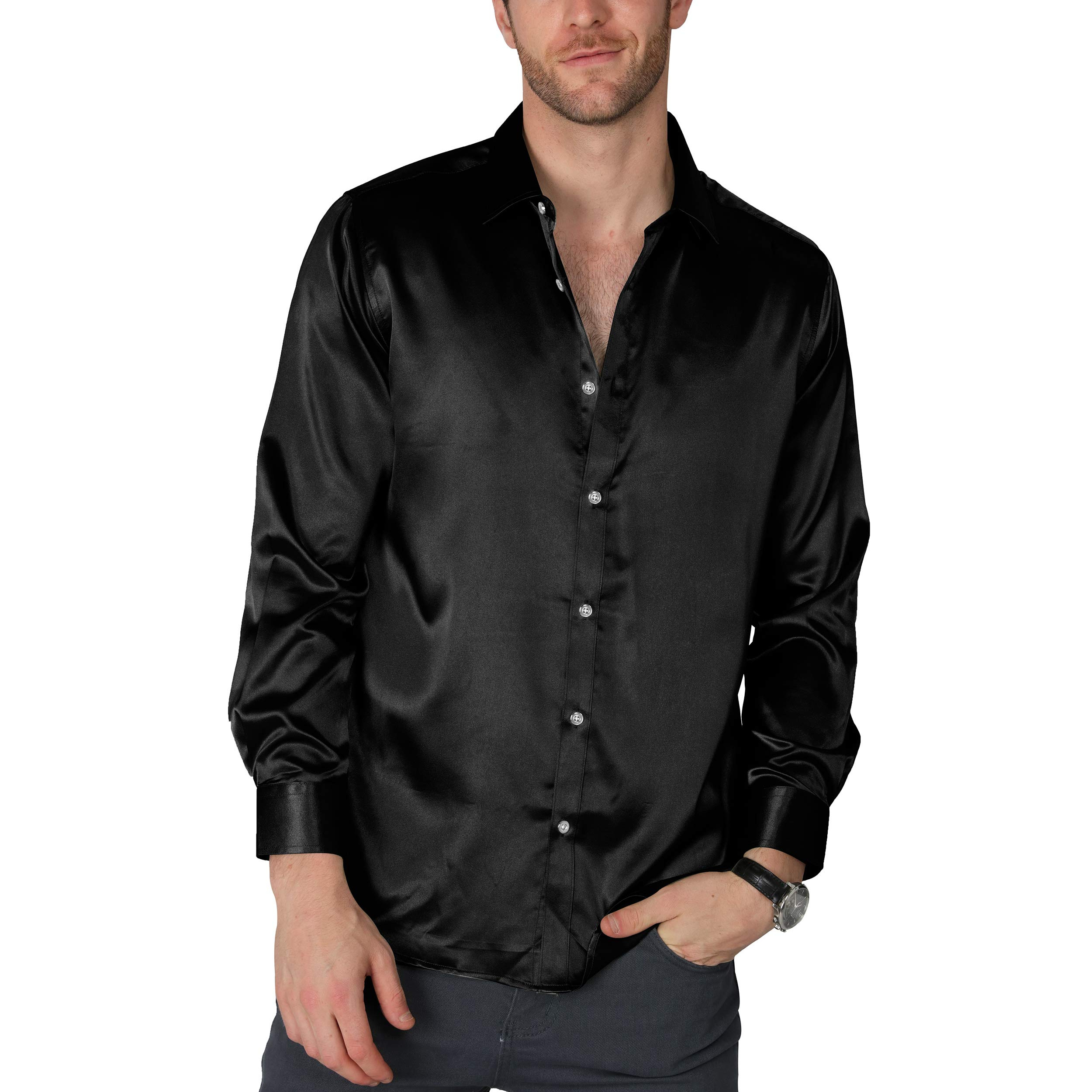 

Men's Dress Shirt Slim Fit Silk Party Long Sleeve Fitted Wrinkle Free Tuxedo Shirts