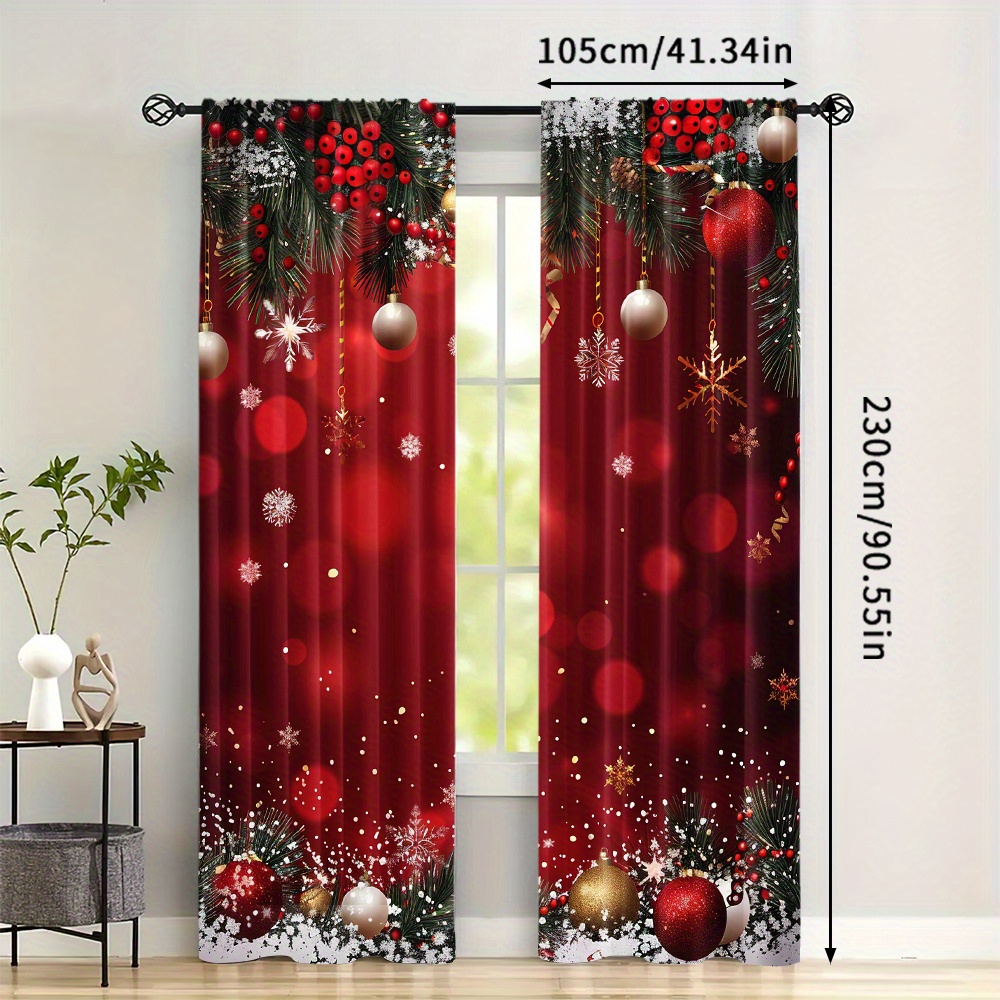 TEMU 2pcs Set Christmas Curtains & - Rod , Printed Polyester Drapes For Room, , Bedroom, Study, And Dining Decor