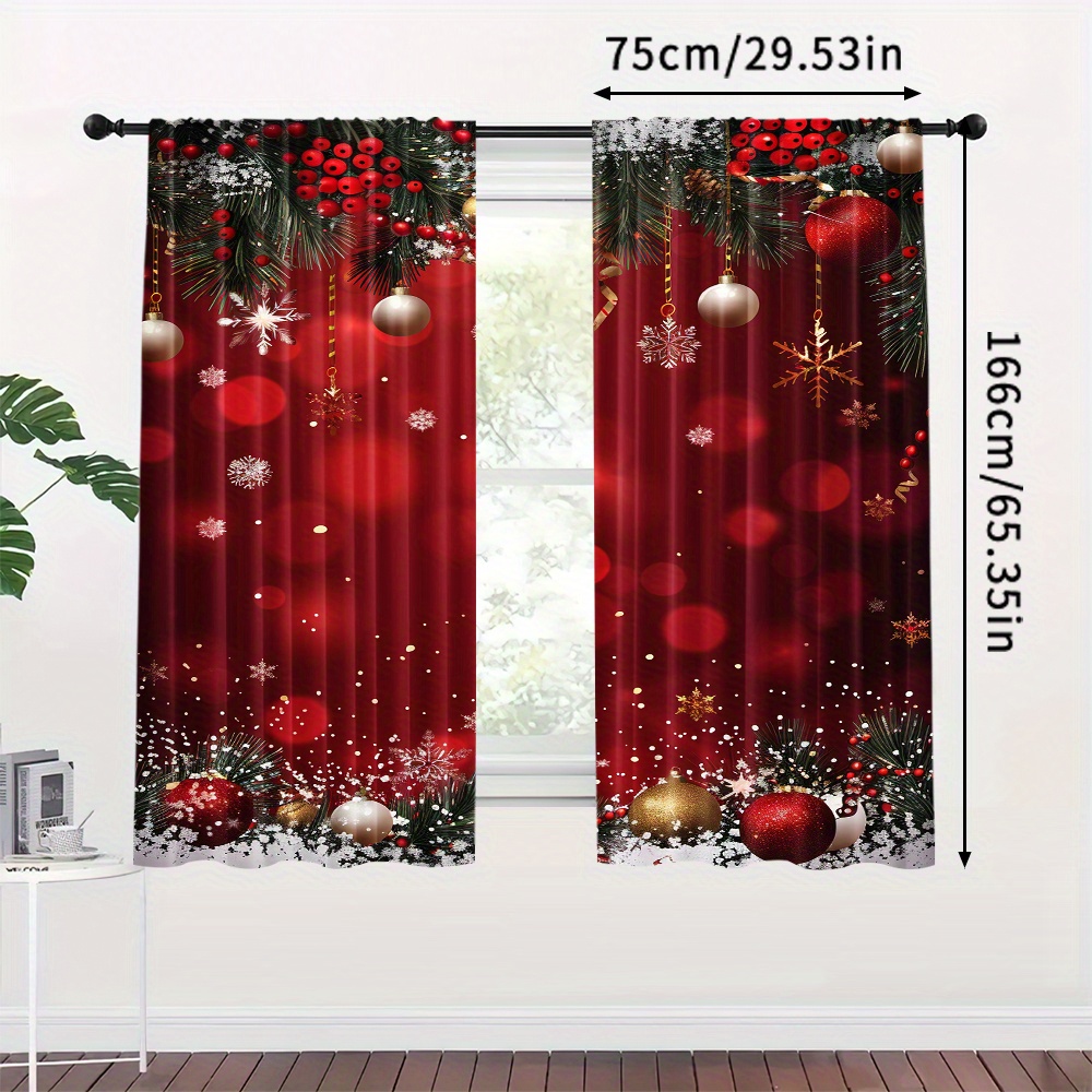 TEMU 2pcs Set Christmas Curtains With & - Rod , Digital Printed Drapes For Room, Kitchen, Bedroom, , And Dining Decor