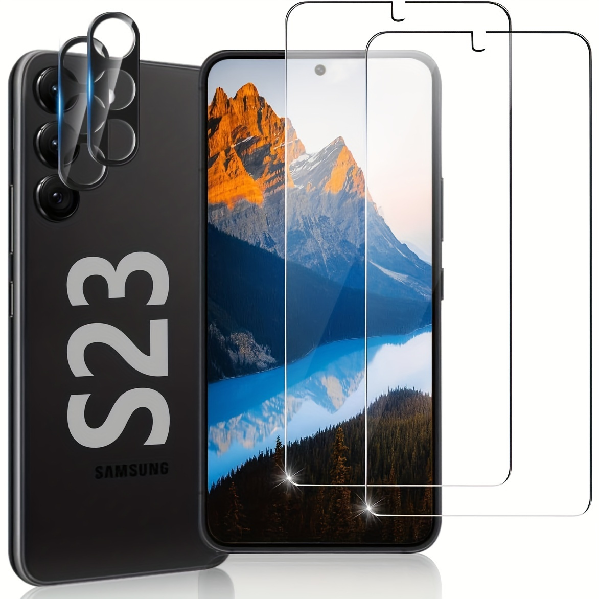 E-shop 2er-Pack Displayschutzfolie für Samsung Galaxy S23 S23+ Bildschirm- und Kameraschutz-Bundle - 9H gehärtetes Glas, HD Klar, blasenfrei, einfache