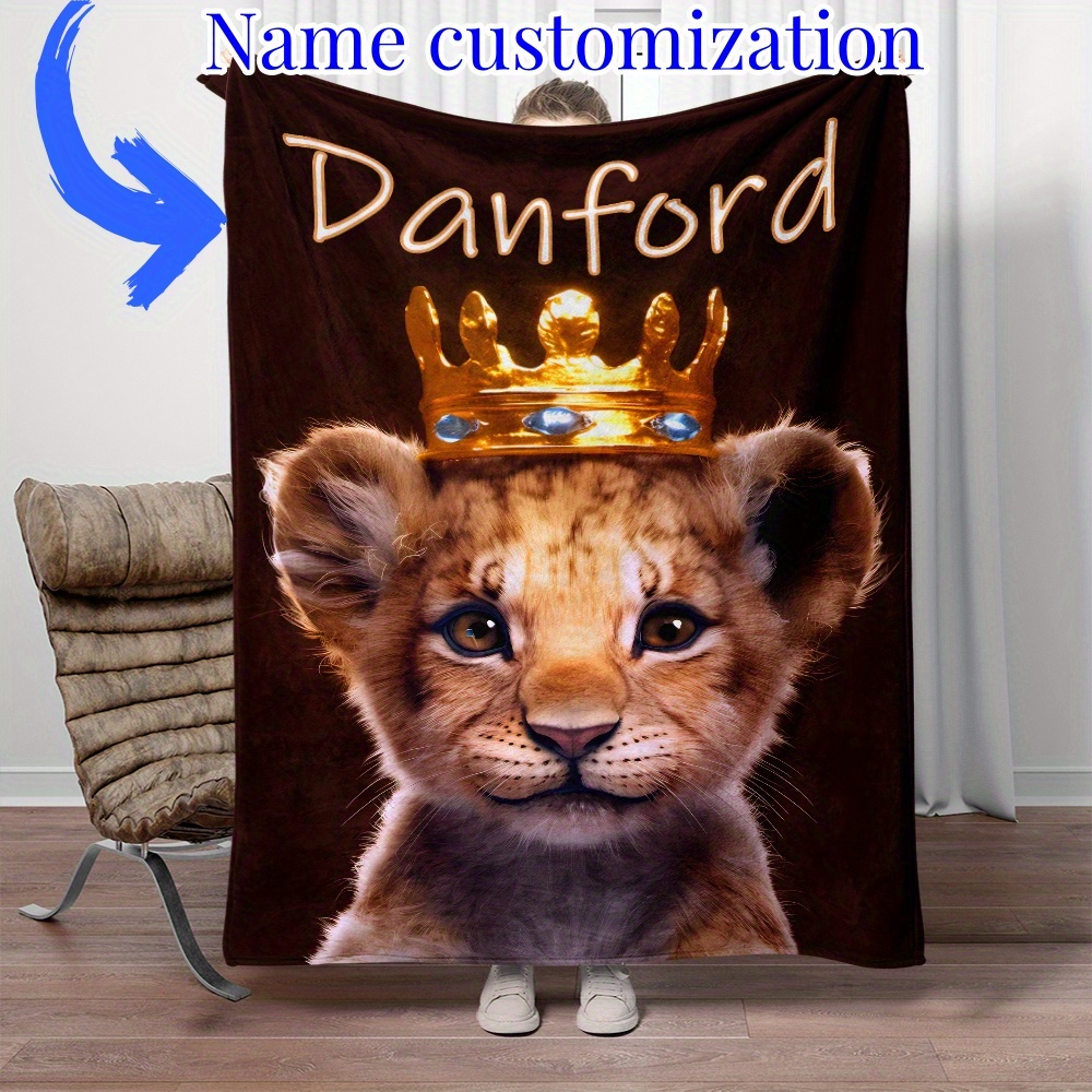 

Custom Cute Little Lion Personalized Flannel Throw Blanket - Lightweight, Soft & Warm For Sofa, Bed, Travel, Camping, Office - Digital Printed, Machine Washable