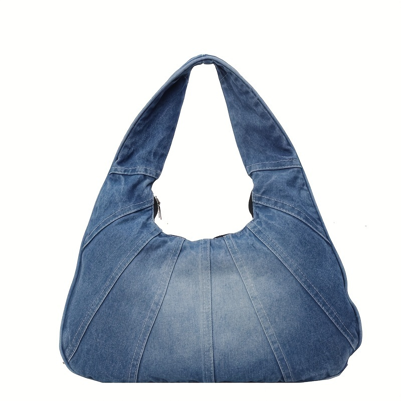 TEMU Trendy Tote Bag Denim Shoulder Bag -- Stylish, Durable, Spacious Underarm Bag For Women, Perfect For Daily Use And Shopping