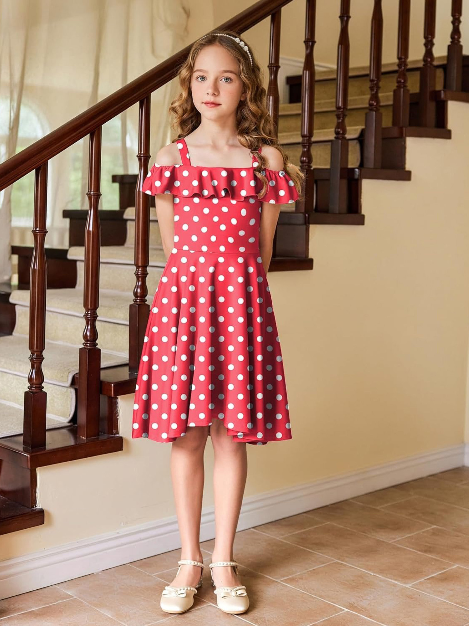 girls summer dress shoulder flutter sleeve midi swing - Temu