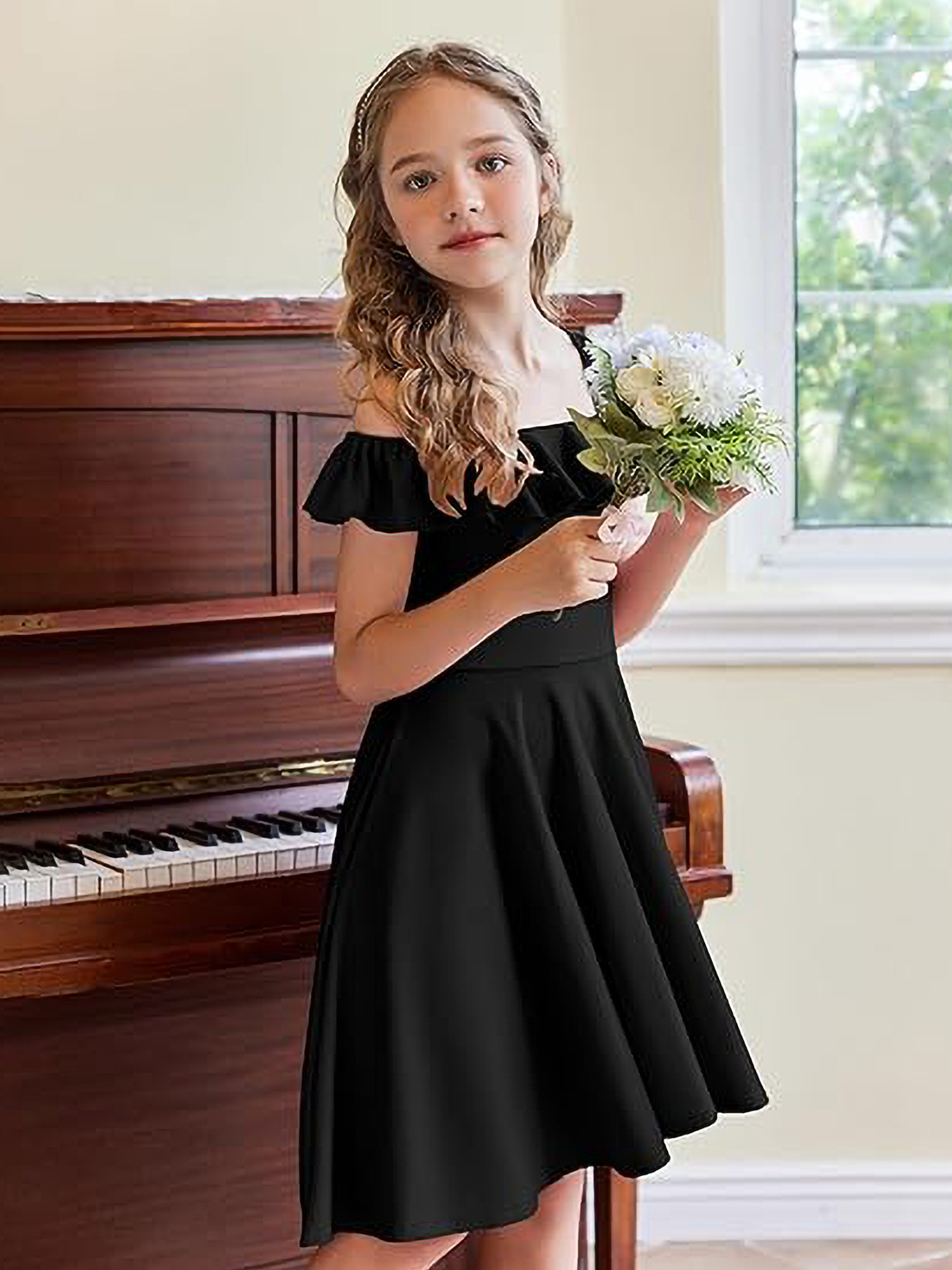 girls summer dress shoulder flutter sleeve midi swing - Temu