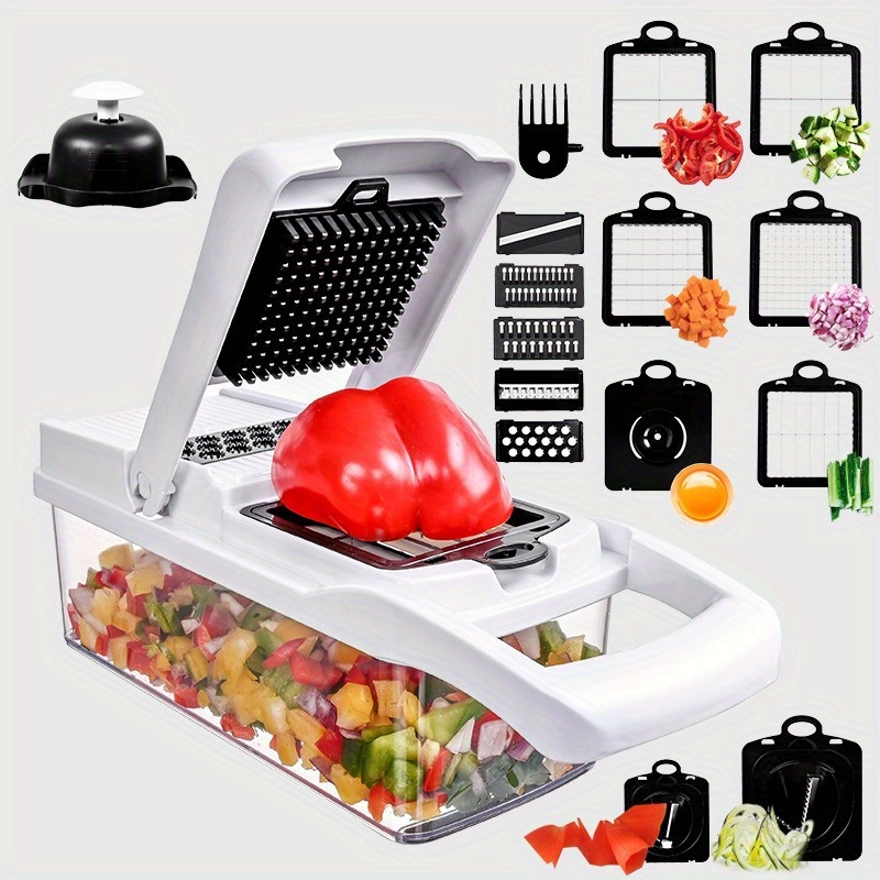 

26pcs/set Premium Multifunctional Vegetable Chopper Set - Effortless Food Preparation With Interchangeable Blades, Container, And Grater - Abs Material, Manual , Space-saving Kitchen Gadget