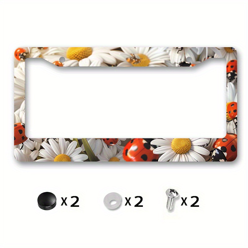 

1pc 6.3x12.2inch(16x31cm) Metal License Plate Frame Cover Cute Ladybugs Front License Plate Frame Cover Car Exterior Accessories