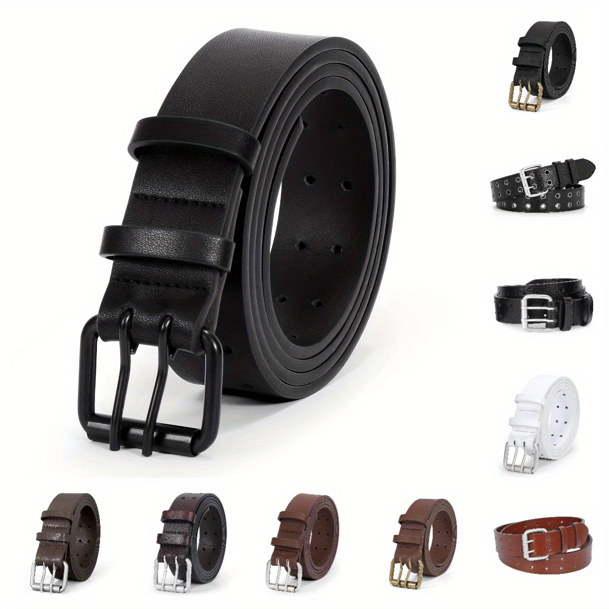 punk belt double grommet 2 hole belts belt pu leather for  display picture 1