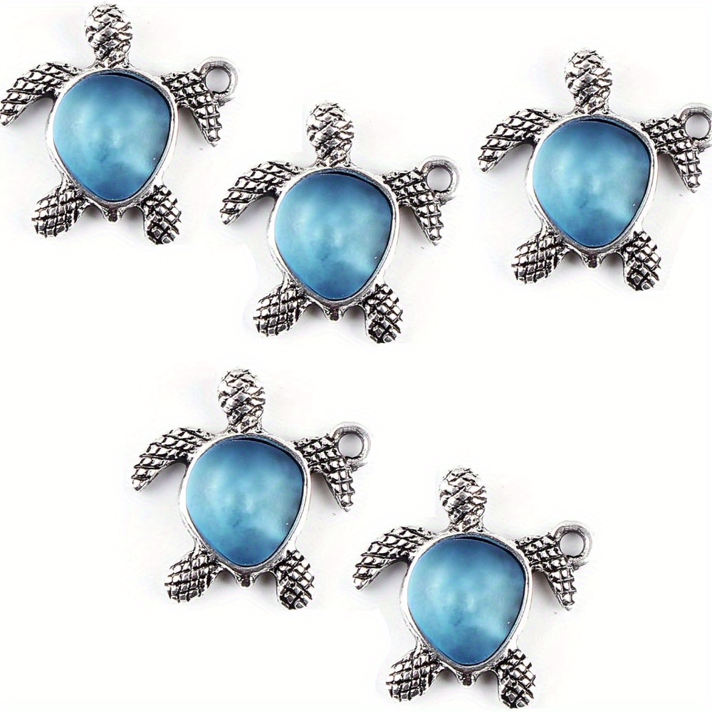 

10pcs Blue & Silvery Sea Glass Turtle Charms - Alloy Pendants For Diy Jewelry, Necklace & Bracelet Crafting Supplies Charms For Jewelry Making Beads For Jewelry Making