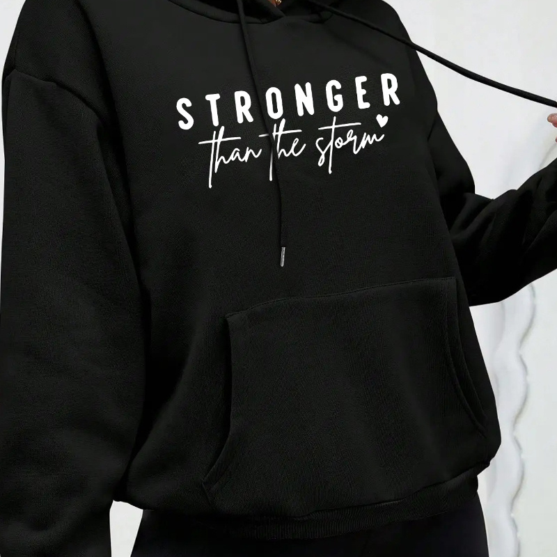 

Stronger Print Kangaroo Pocket Hoodie, Casual Long Sleeve Drawstring Hoodies Sweatshirt, Women's Clothing